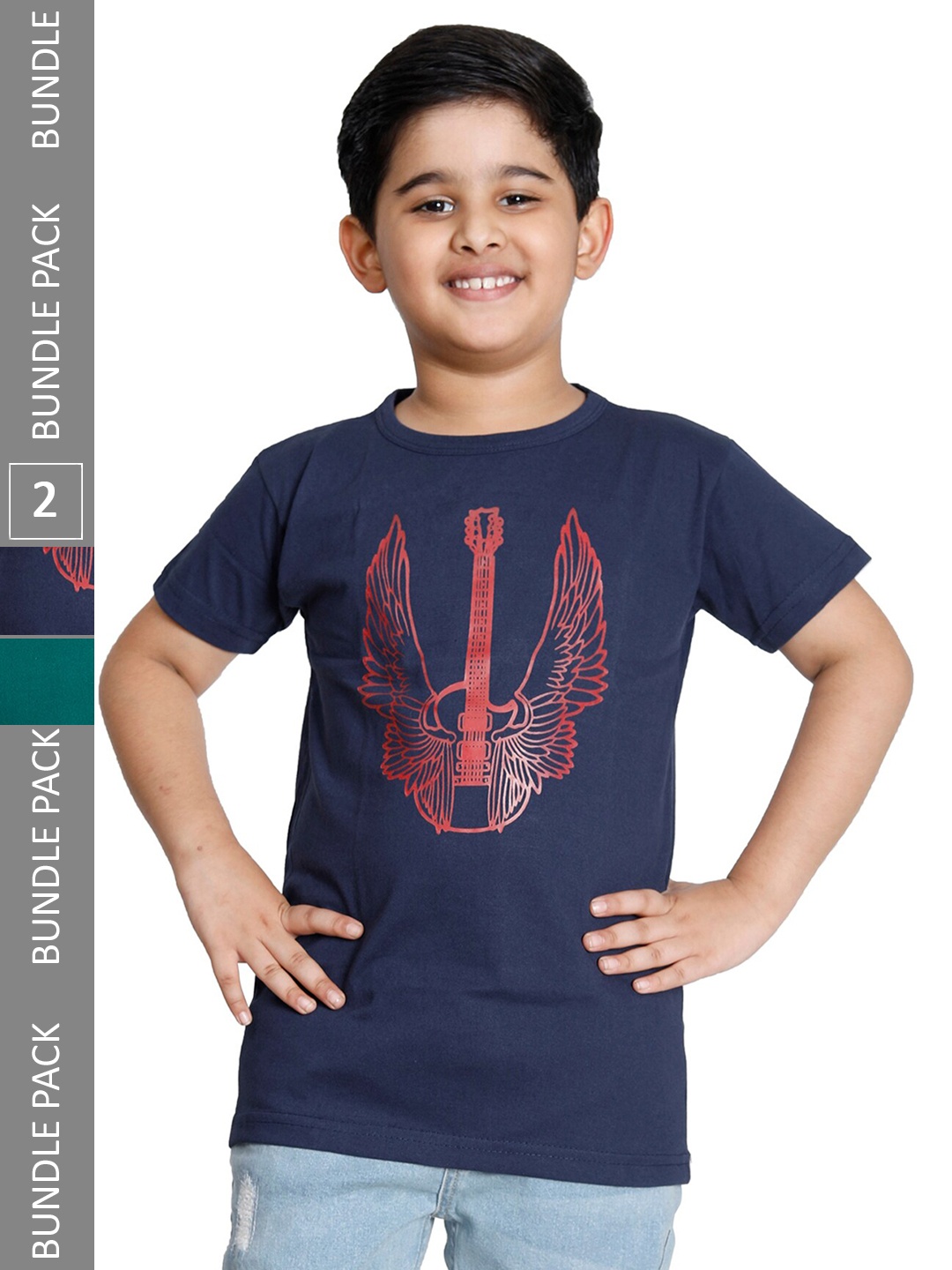 

IndiWeaves Boys Pack Of 2 Graphic Printed Round Neck Cotton T-Shirt, Blue