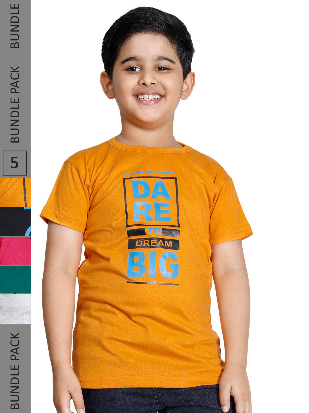 

IndiWeaves Boys Pack Of 5 Typography Printed T-shirts, Mustard