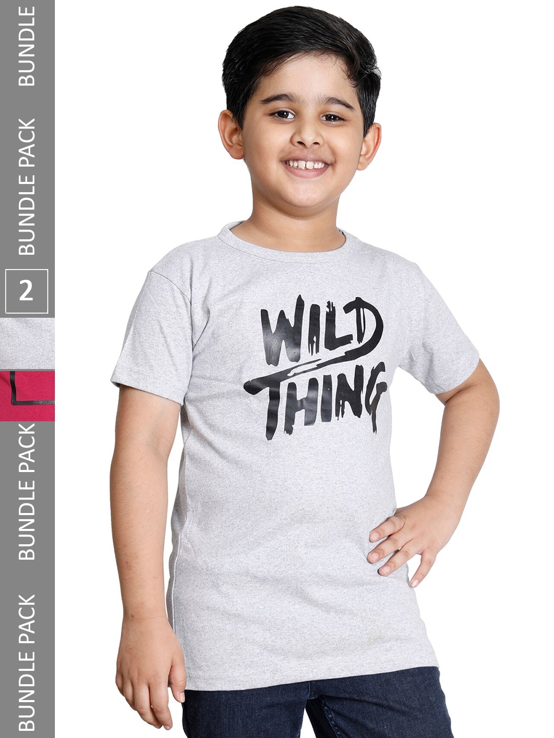 

IndiWeaves Boys Pack Of 2 Typography Printed Round Neck Cotton T-Shirt, Grey