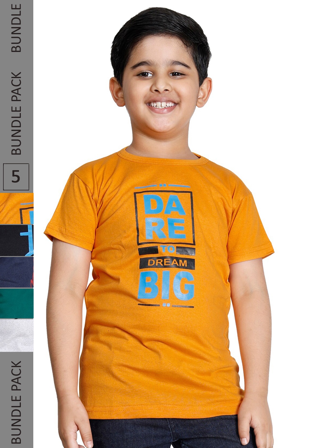 

IndiWeaves Boys Pack Of 5 Typography Printed T-shirts, Mustard