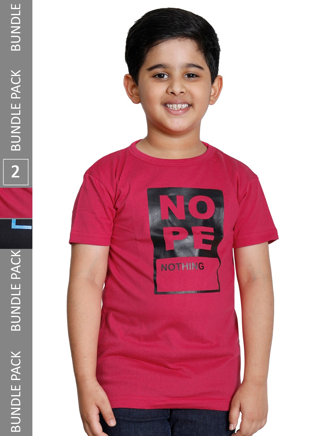 

IndiWeaves Boys Pack Of 2 Typography Printed Round Neck Cotton T-Shirt, Red
