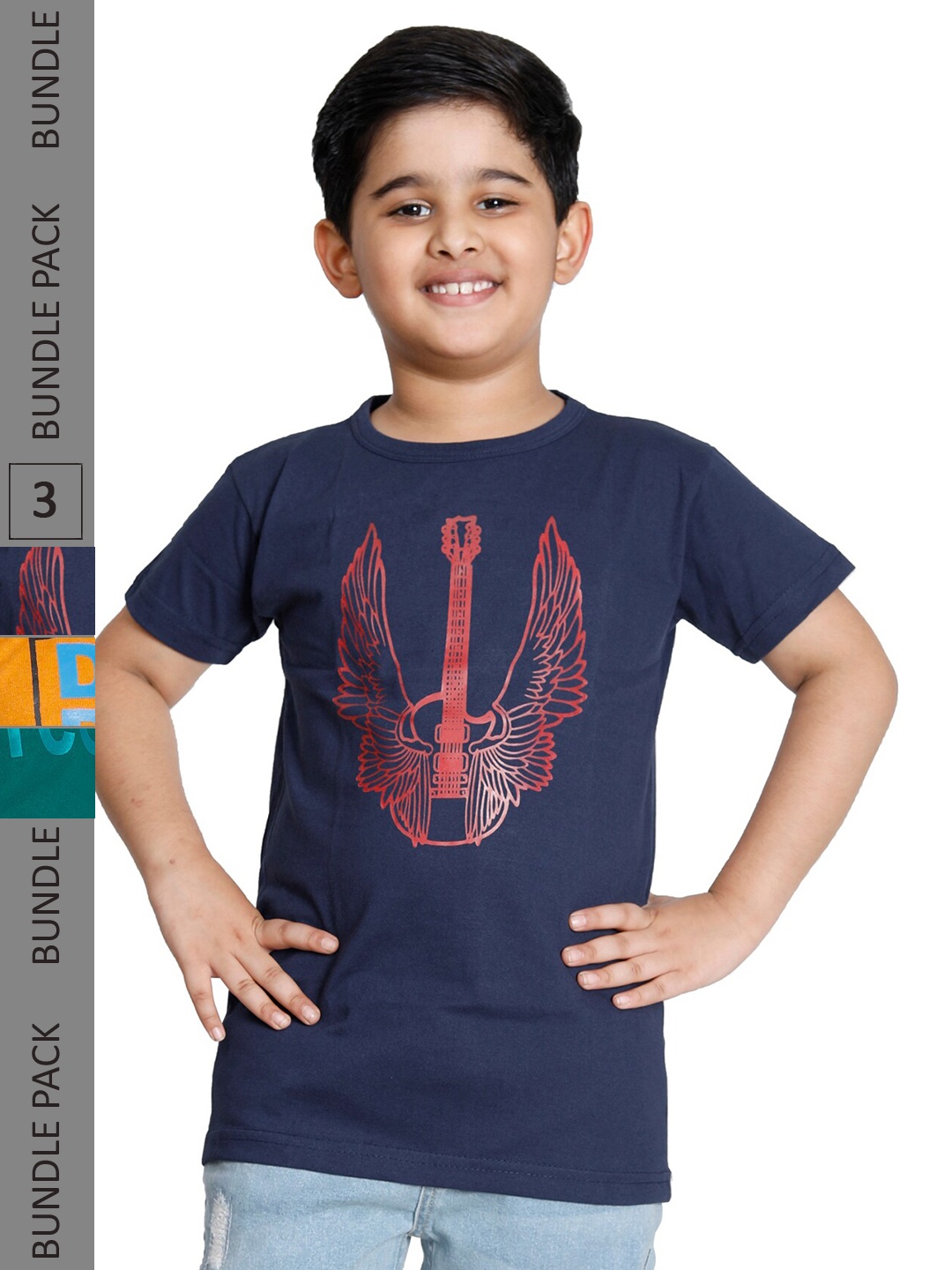 

IndiWeaves Boys Pack Of 3 Printed T-shirts, Navy blue