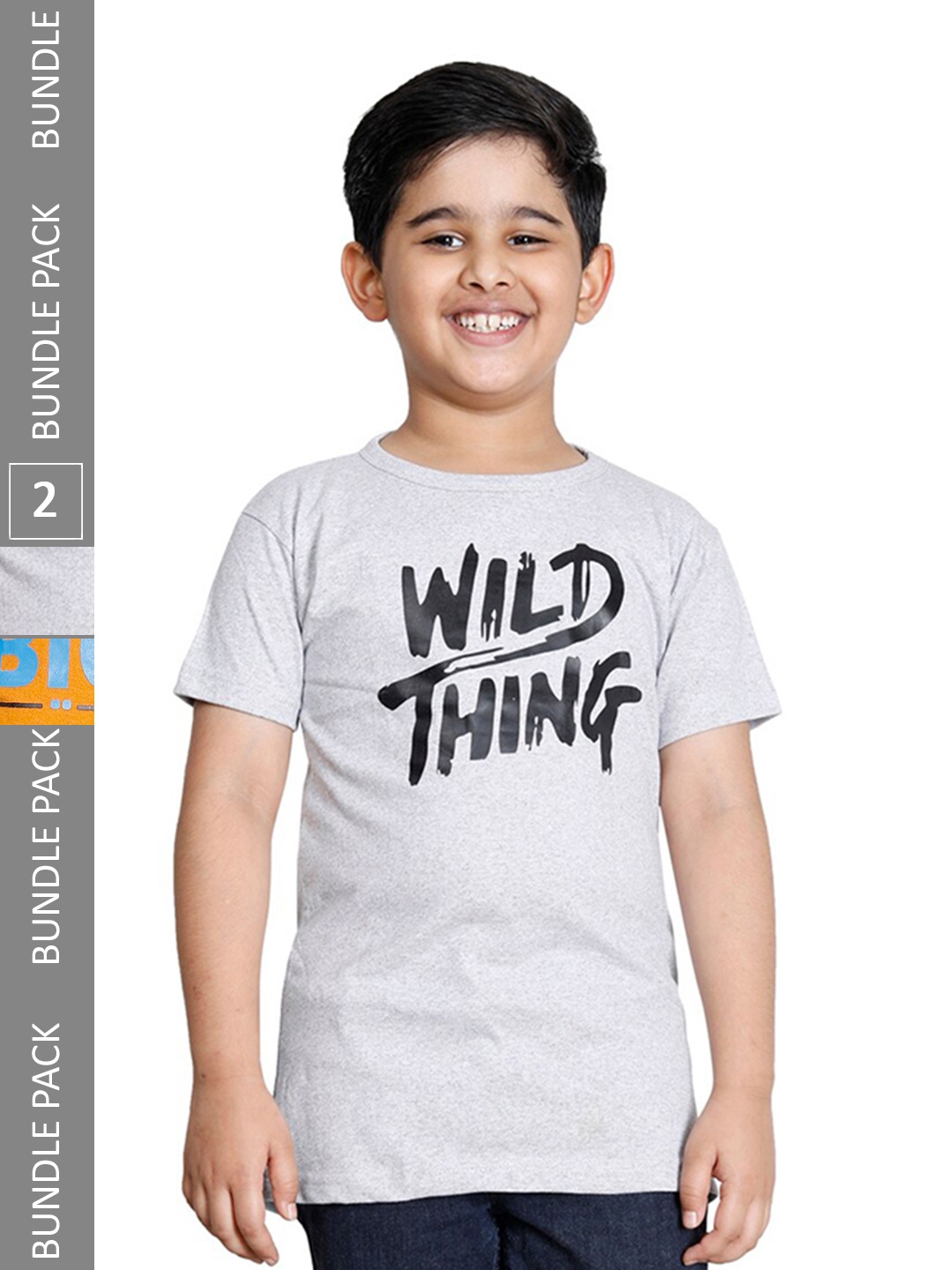 

IndiWeaves Boys Pack Of 2 Typography Printed Round Neck Cotton T-Shirt, Grey