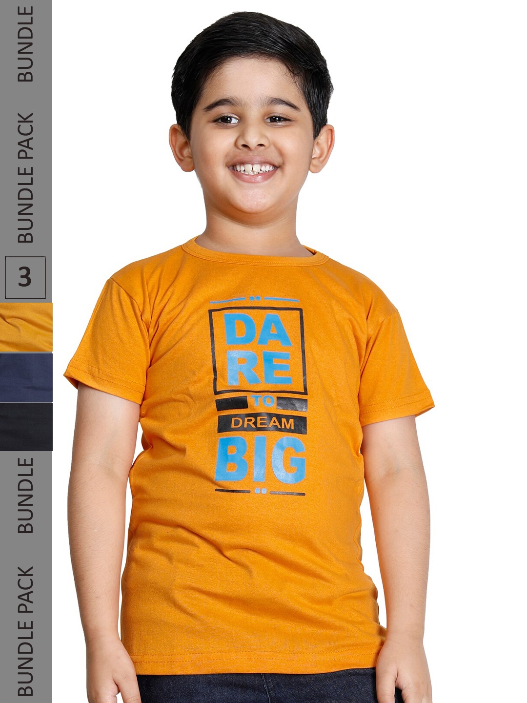 

IndiWeaves Boys Pack of 3 Printed Cotton T-shirts, Mustard