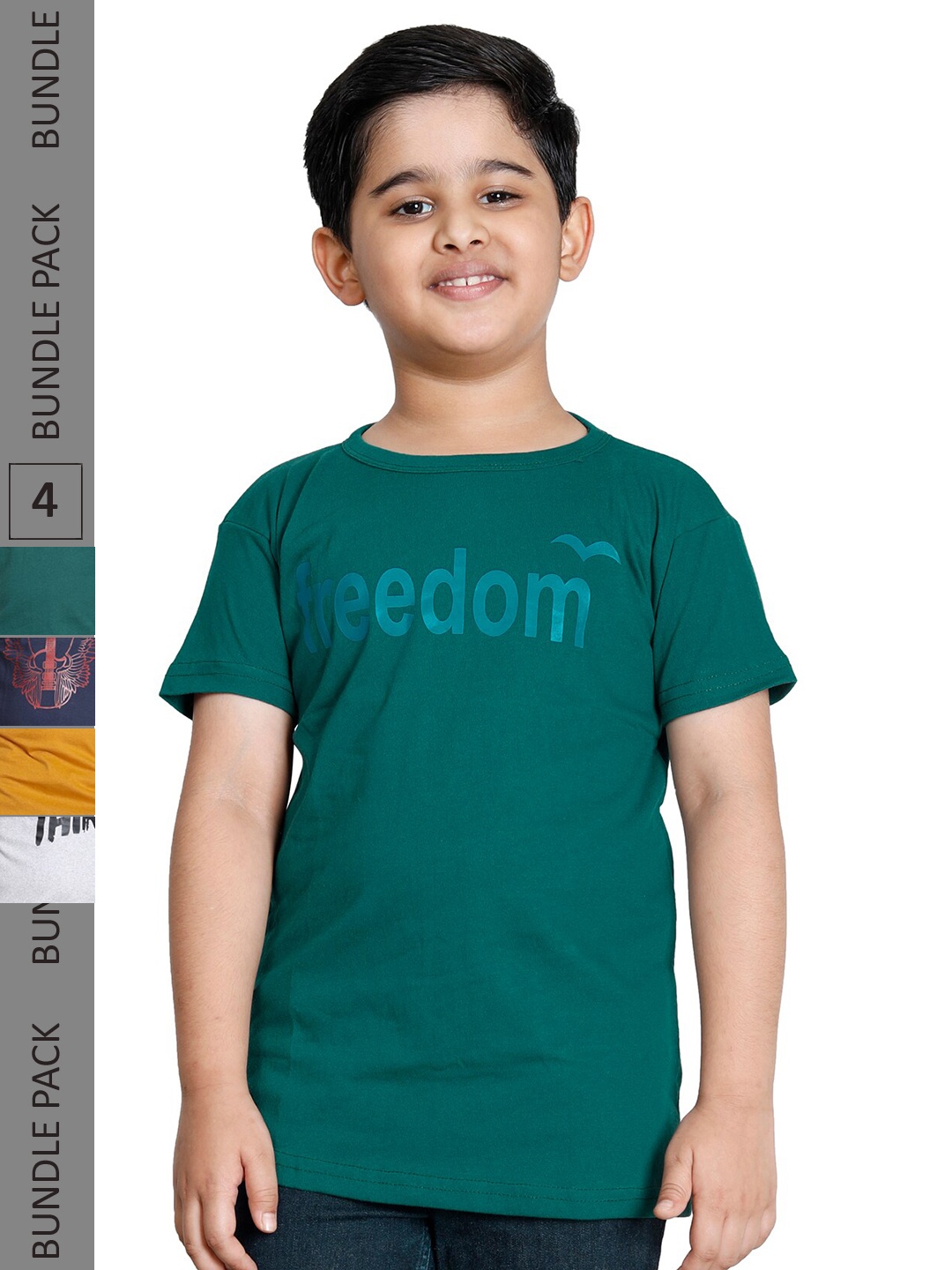 

IndiWeaves Boys Pack of 4 Printed Cotton T-shirts, Green