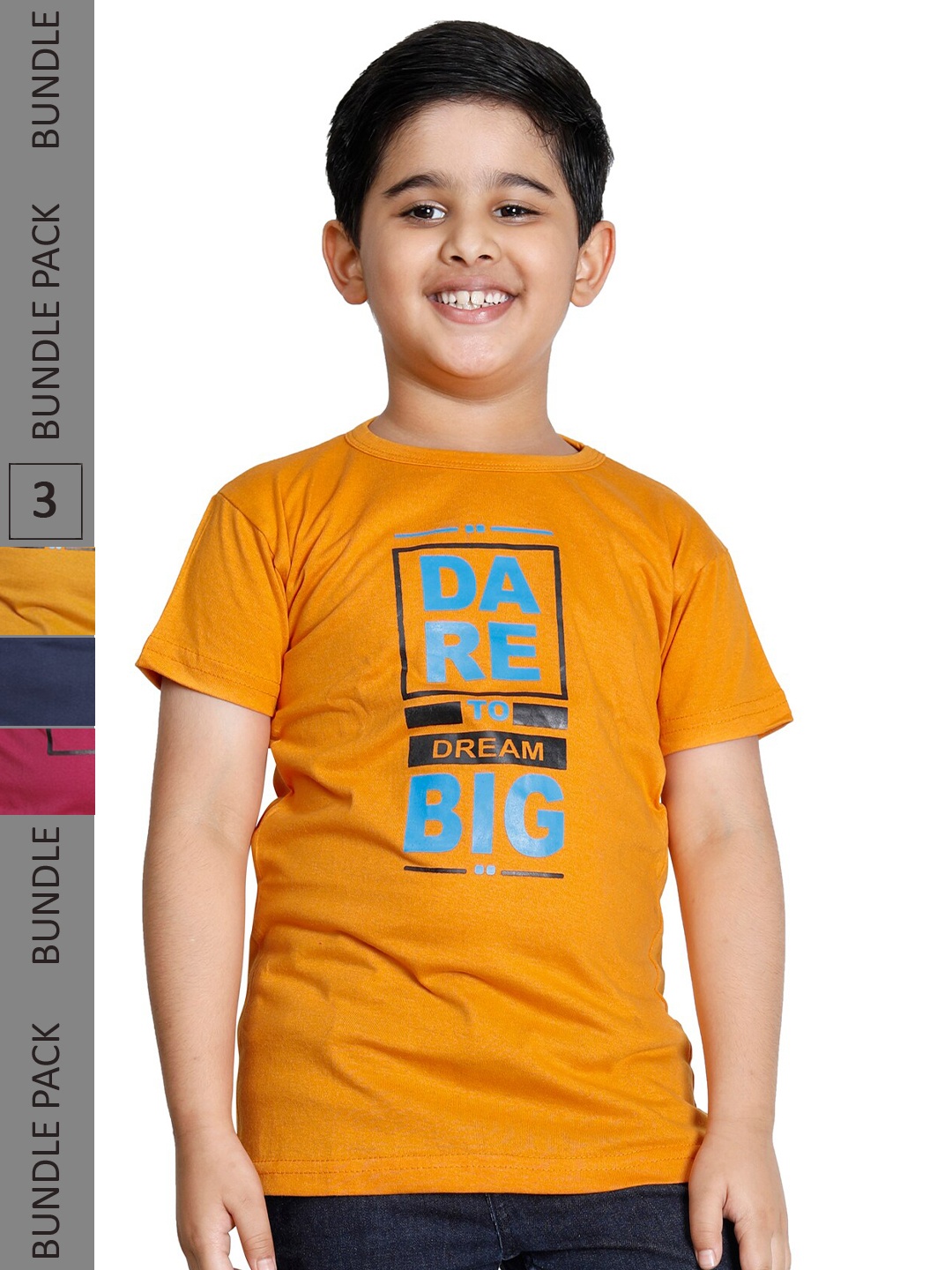 

IndiWeaves Boys Pack of 3 Printed Cotton T-shirts, Mustard