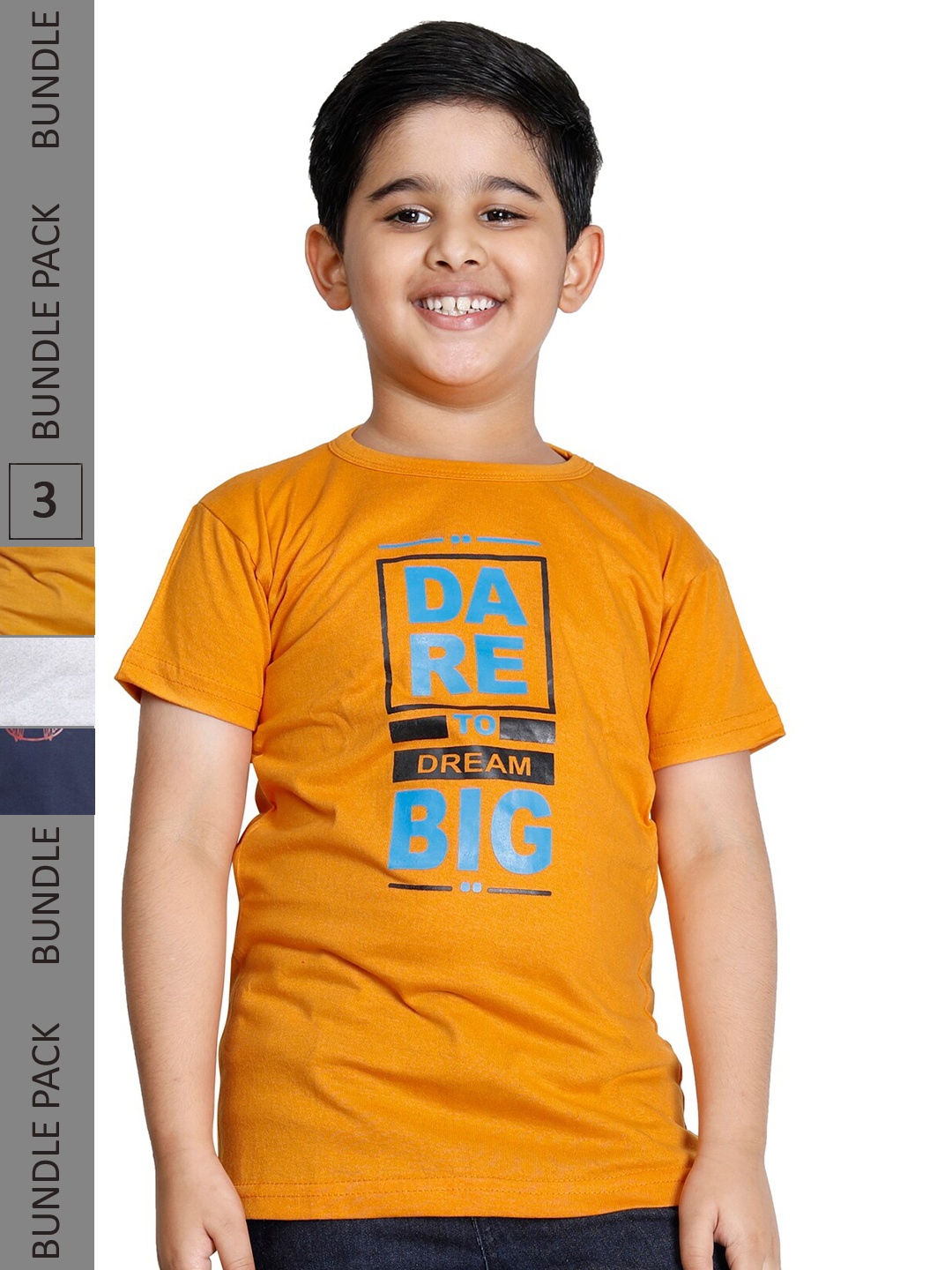

IndiWeaves Boys Pack of 3 Printed Cotton T-shirts, Mustard