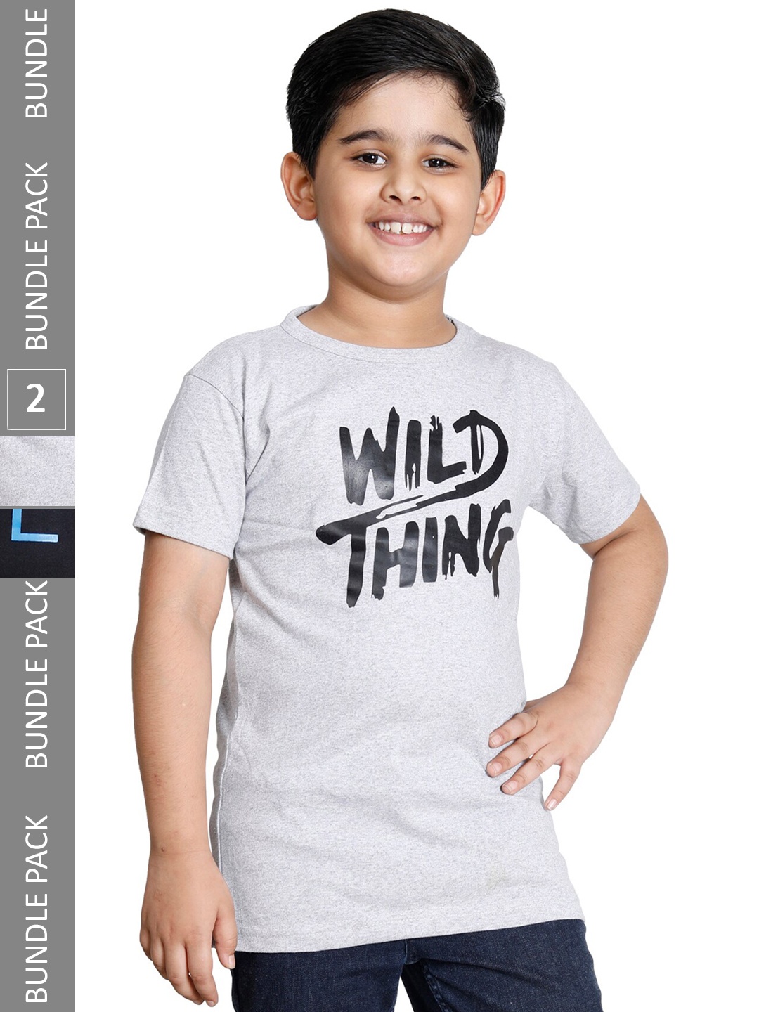 

IndiWeaves Boys Pack Of 2 Typography Printed Round Neck Cotton T-Shirt, Grey