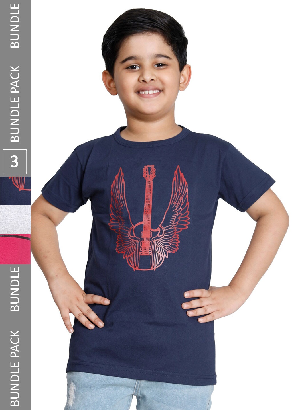 

IndiWeaves Boys Pack of 3 Printed Cotton T-shirts, Navy blue