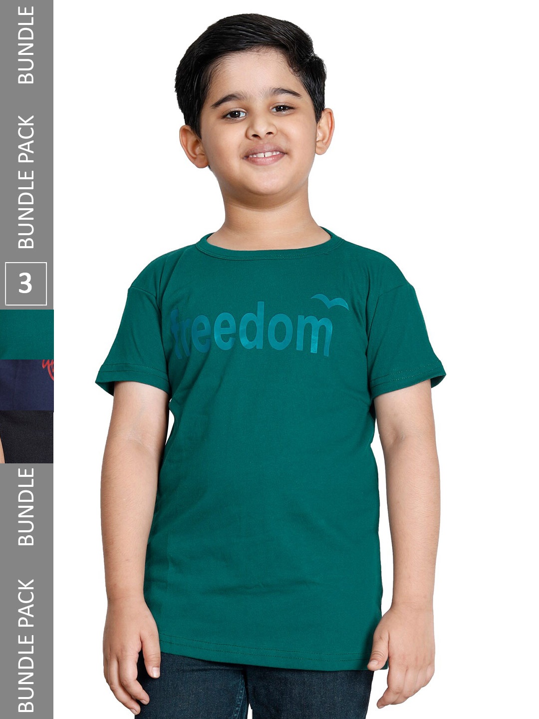 

IndiWeaves Boys Pack Of 3 Typography Printed T-shirt, Green