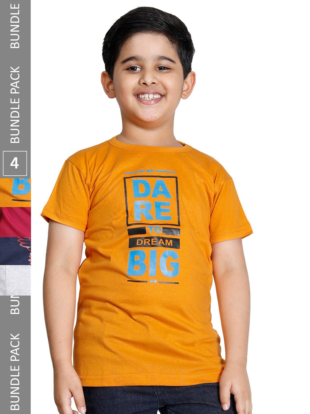 

IndiWeaves Boys Pack Of 4 Typography Printed T-shirt, Yellow