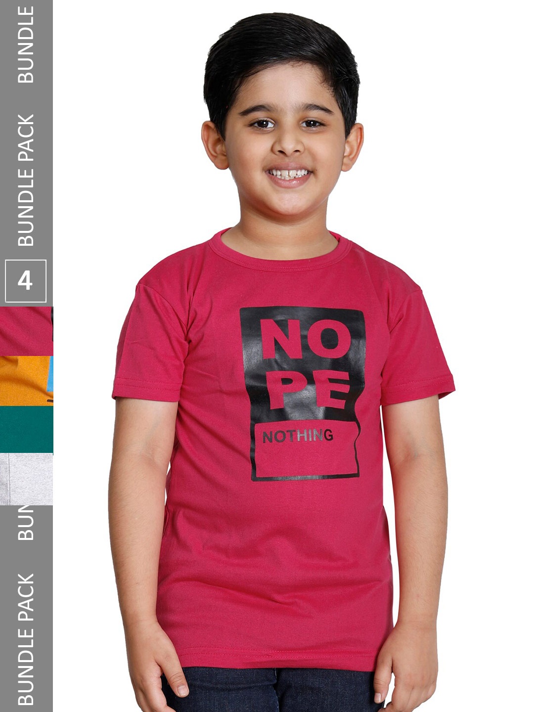 

IndiWeaves Boys Pack Of 4 Typography Printed T-shirt, Pink