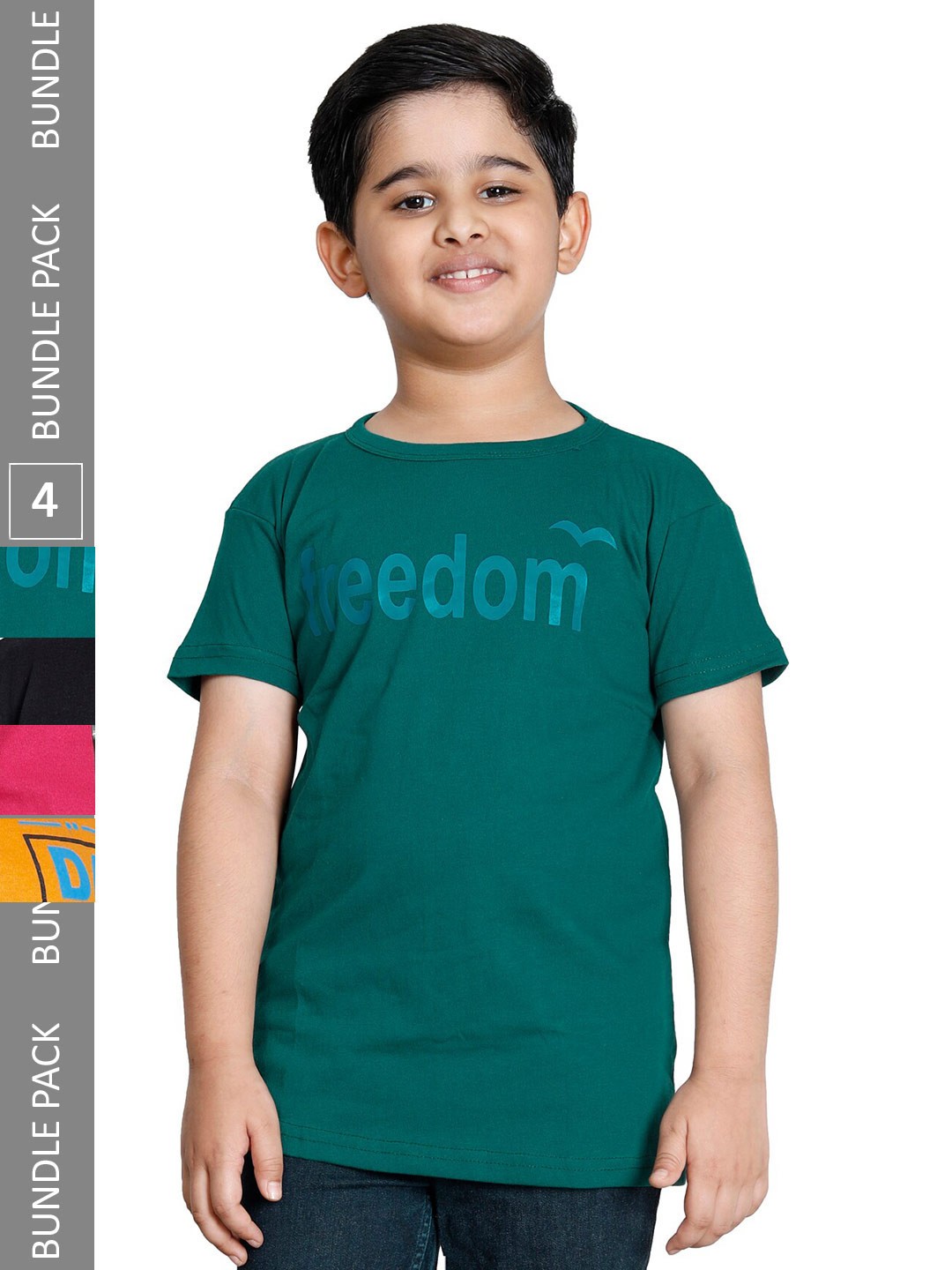 

IndiWeaves Boys Pack Of 4 Typography Printed T-shirt, Green