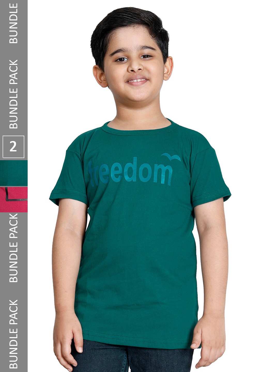 

IndiWeaves Pack Of 2 Typography Printed Round Neck Cotton T-Shirt, Green
