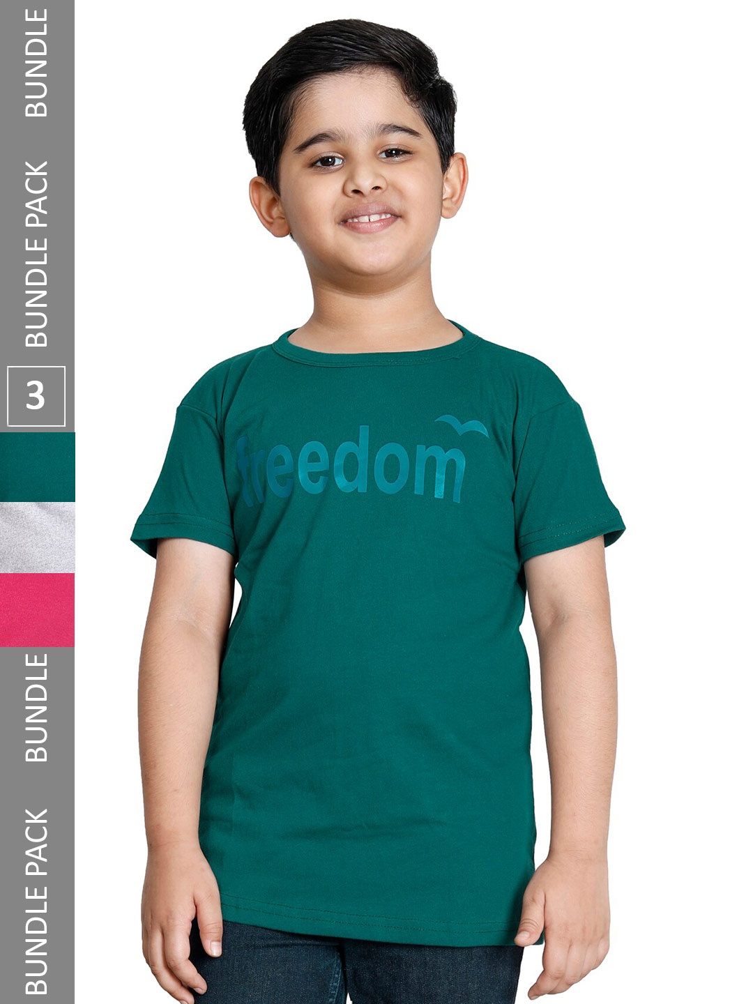 

IndiWeaves Boys Pack Of 3 Typography Printed T-shirt, Green