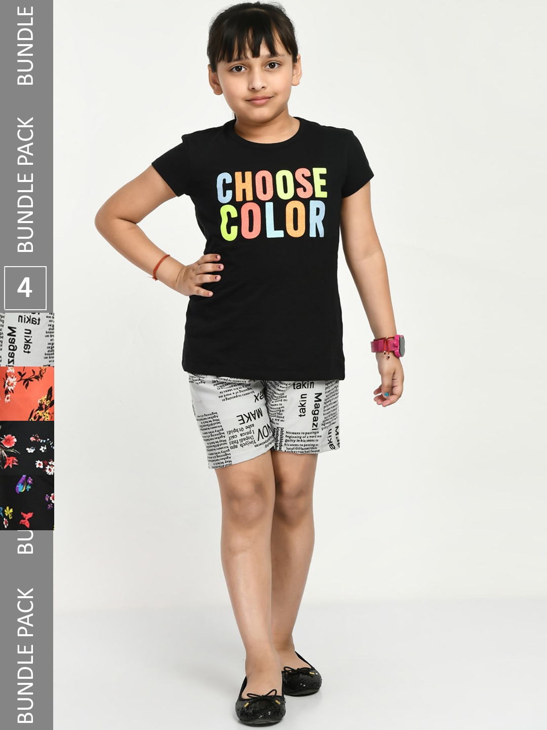 

IndiWeaves Girls Pack Of 4 Printed High-Rise Shorts, White