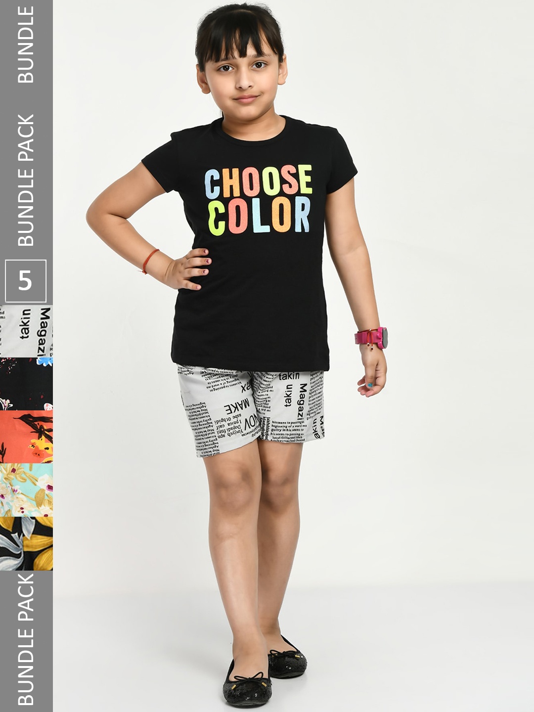 

IndiWeaves Girls Pack Of 5 Printed High-Rise Shorts, White