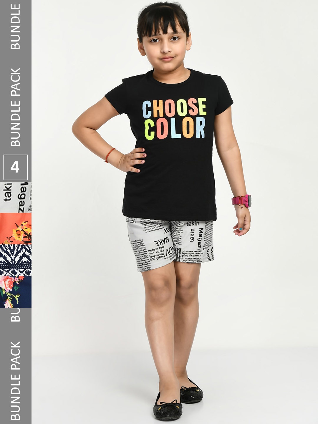 

IndiWeaves Girls Pack of 5 Printed High-Rise Shorts, Orange