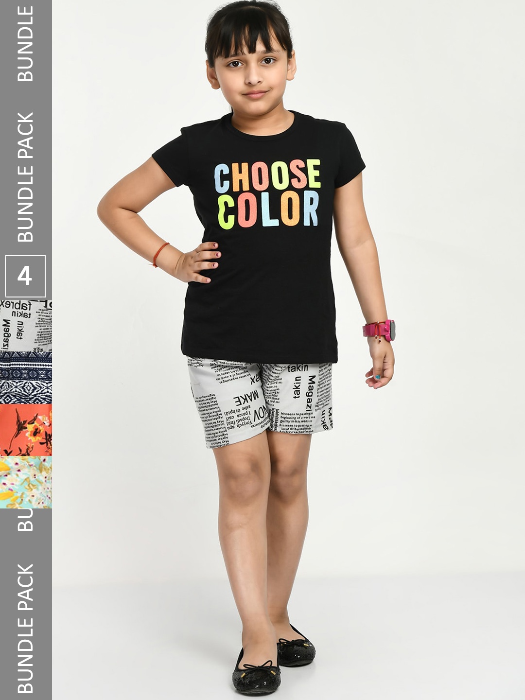 

IndiWeaves Girls Pack of 4 Printed High-Rise Shorts, Orange