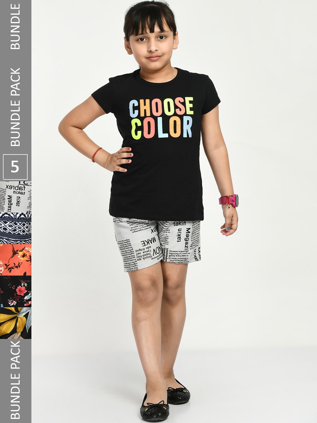 

IndiWeaves Girls Pack Of 5 Printed High-Rise Shorts, White