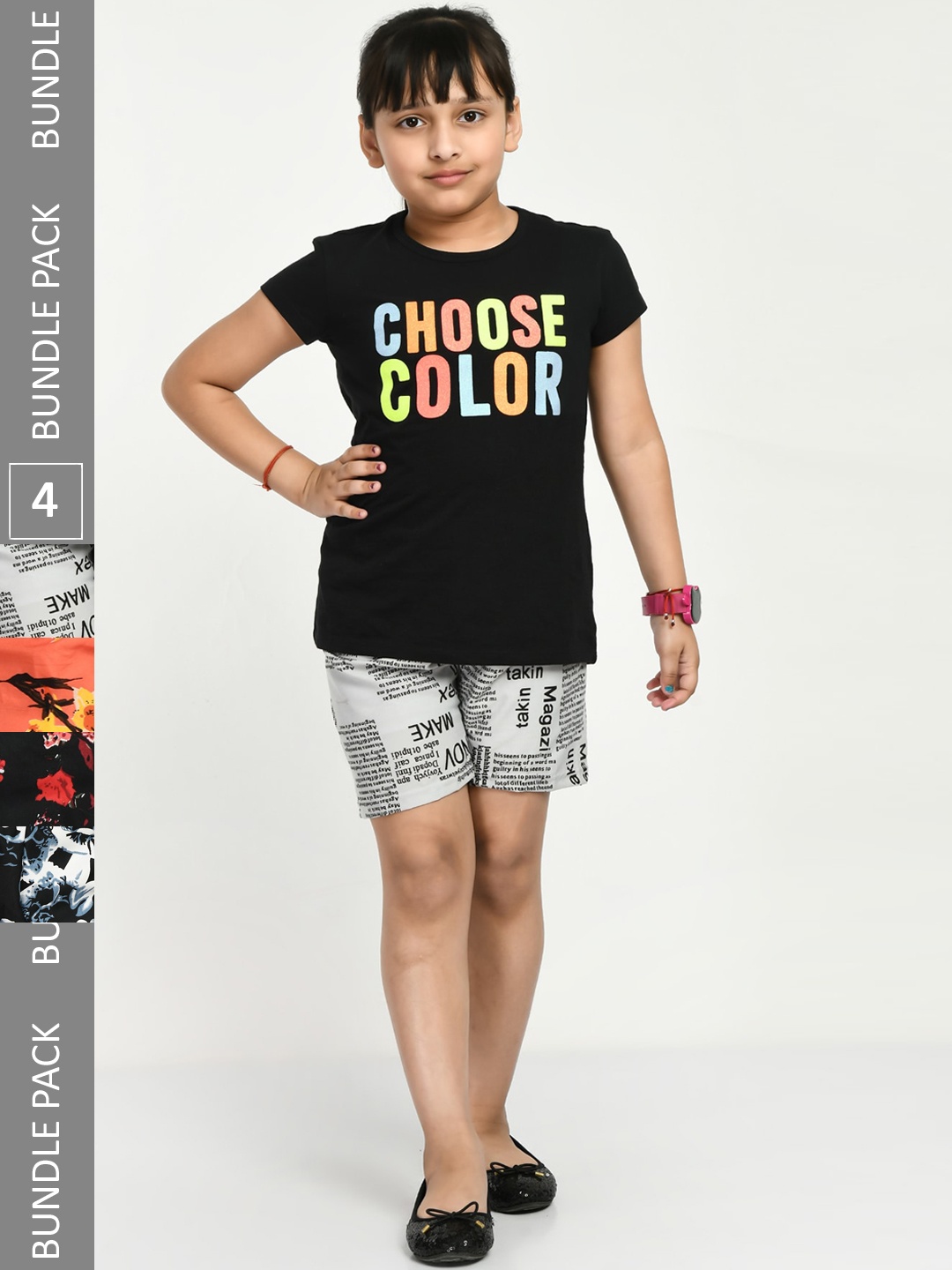 

IndiWeaves Girls Pack Of 4 Typography Printed High-Rise Shorts, White