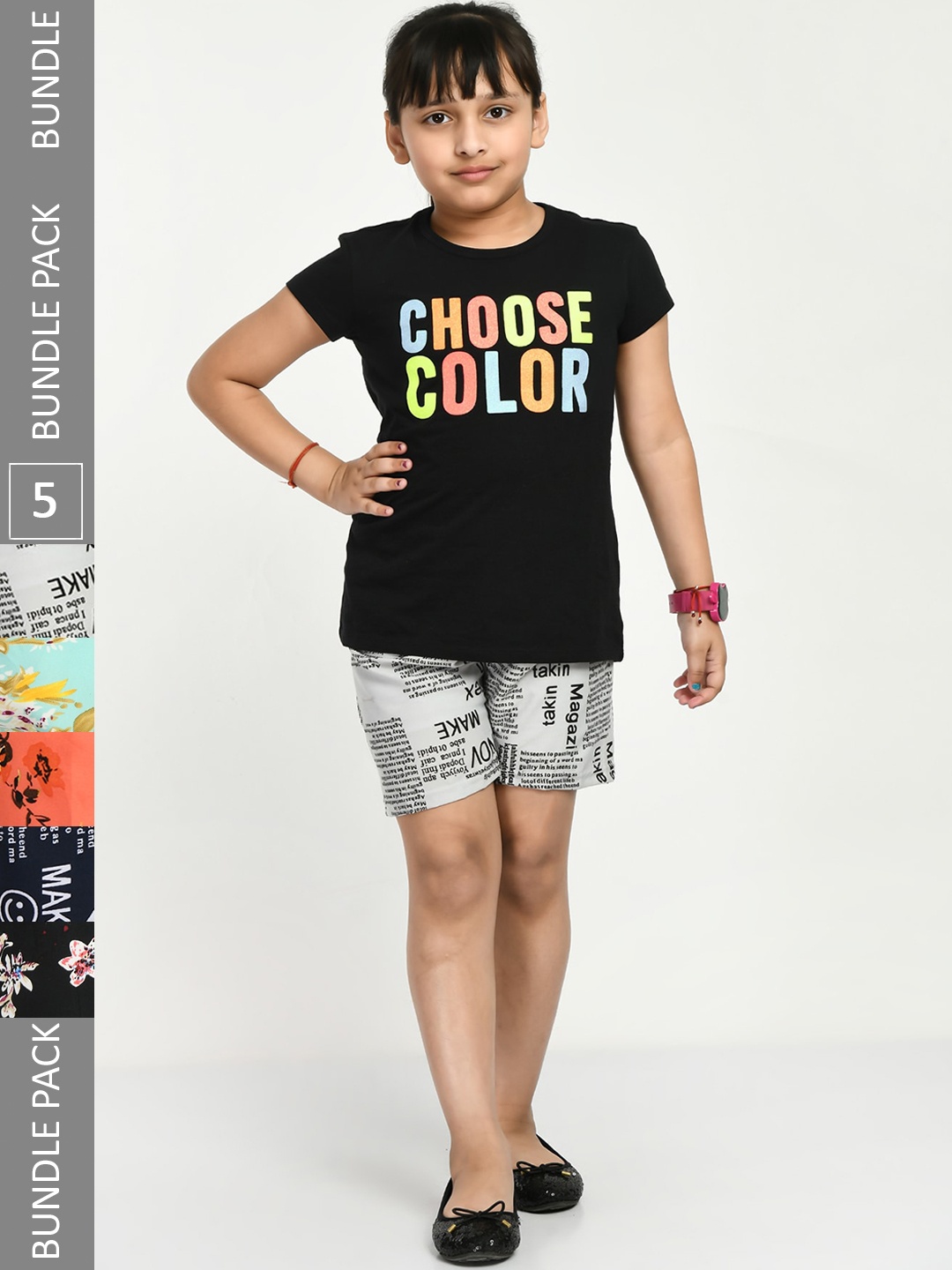 

IndiWeaves Girls Pack Of 5 Printed High-Rise Shorts, White