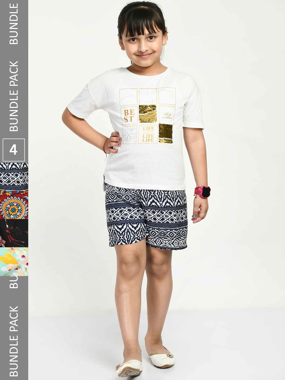 

IndiWeaves Girls Pack of 4 Printed High-Rise Shorts, Maroon