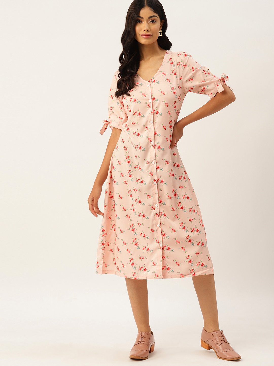 

DressBerry Floral Print Crepe A-Line Dress, Peach