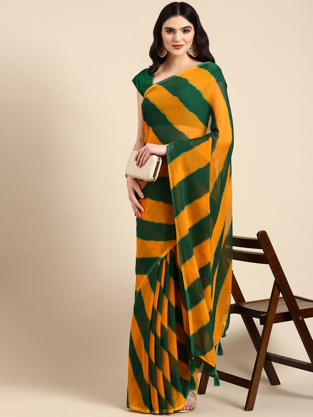 

Rani Saahiba Leheriya Printed Saree, Mustard