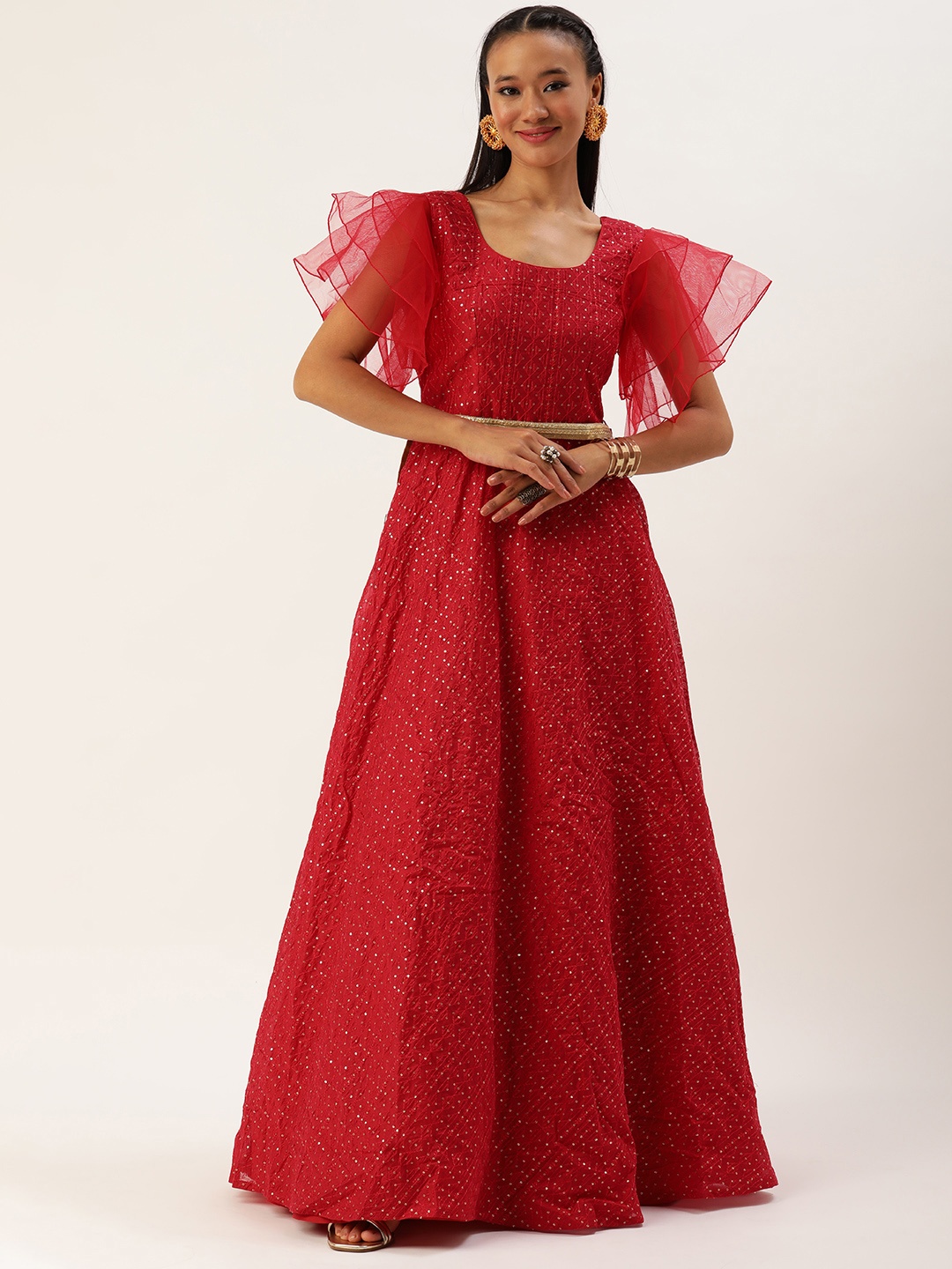 

Ethnovog Embroidered Sequined Gown Dress, Red