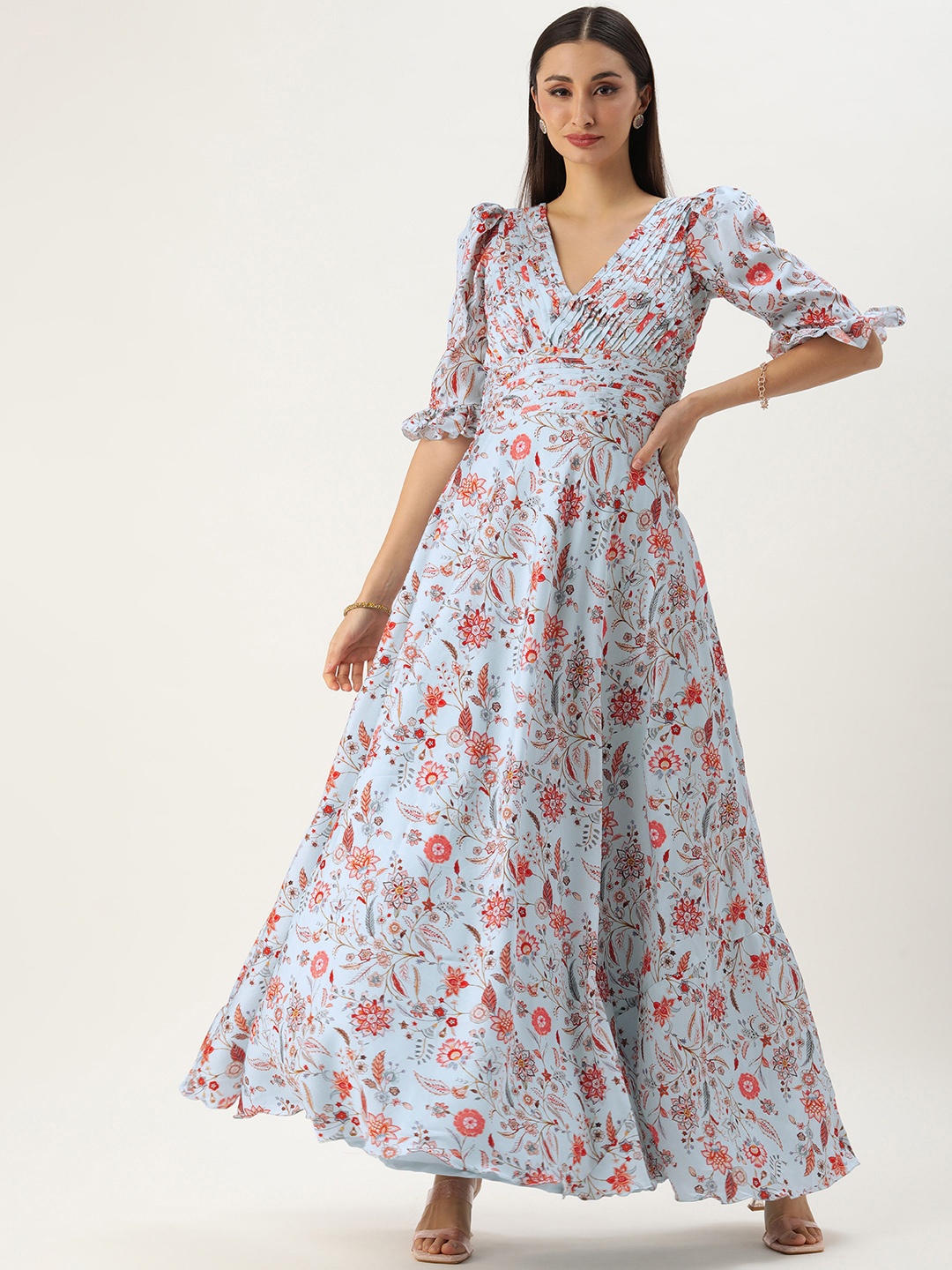 

Ethnovog Floral Printed Maxi Gown Dress, Blue
