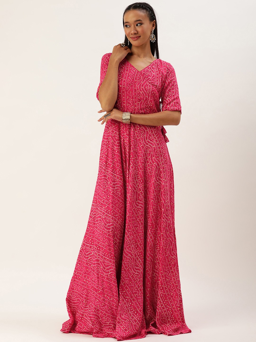 

Ethnovog Printed Maxi Gown Dress, Pink