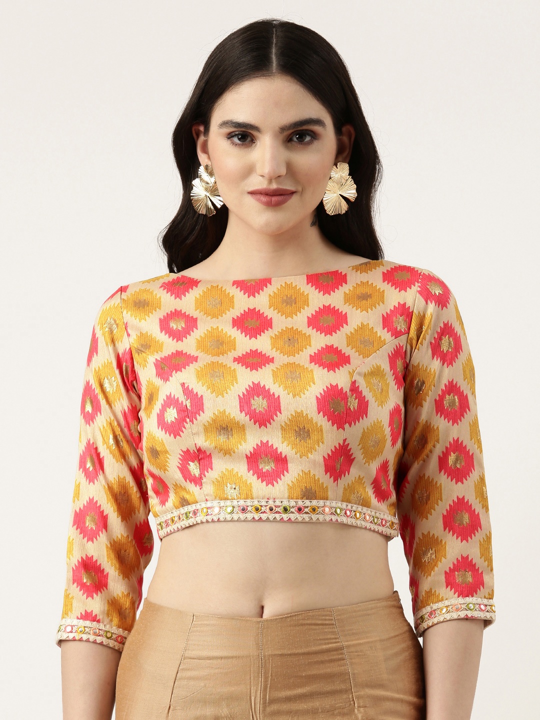 

Ethnovog Abstract Printed Cotton Saree Blouse, Beige