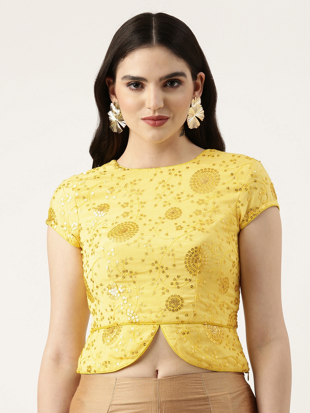 

Ethnovog Embroidered Sequinned Saree Blouse, Yellow