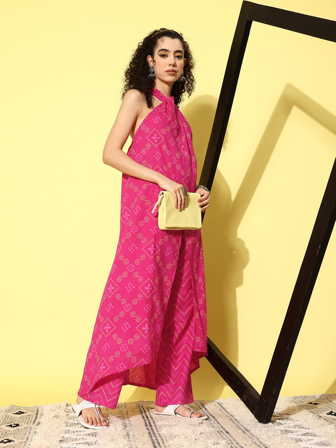 

InWeave Bandhani Printed Sweetheart Neck Kurti with Sharara, Fuchsia