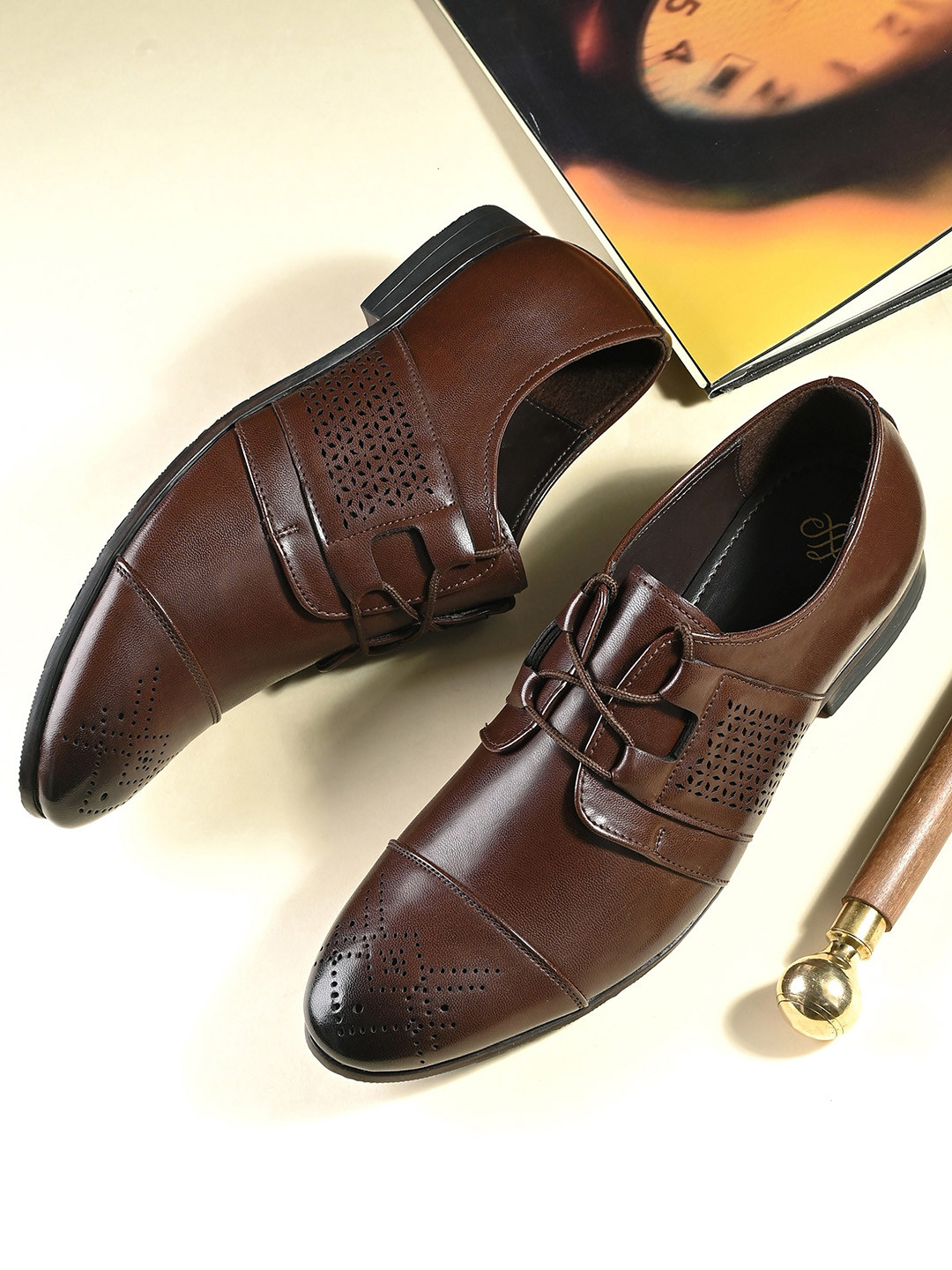 

House of Pataudi Men Perforated Formal Derbys, Brown