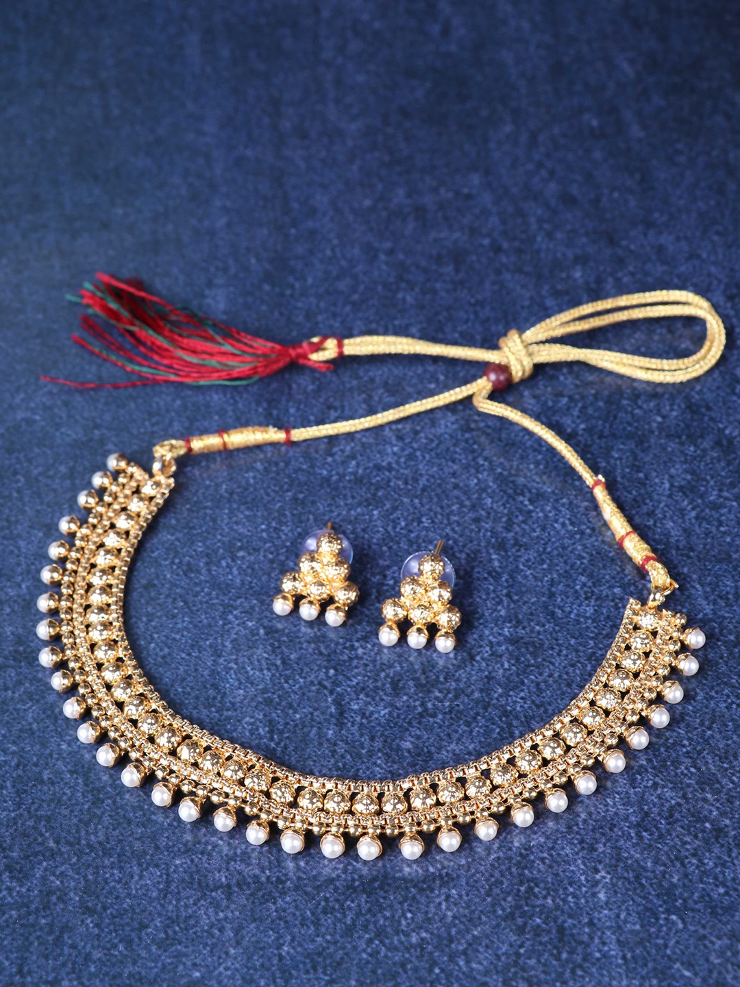 

LAFORWORD Gold-Plated Beaded Necklace And Earrings