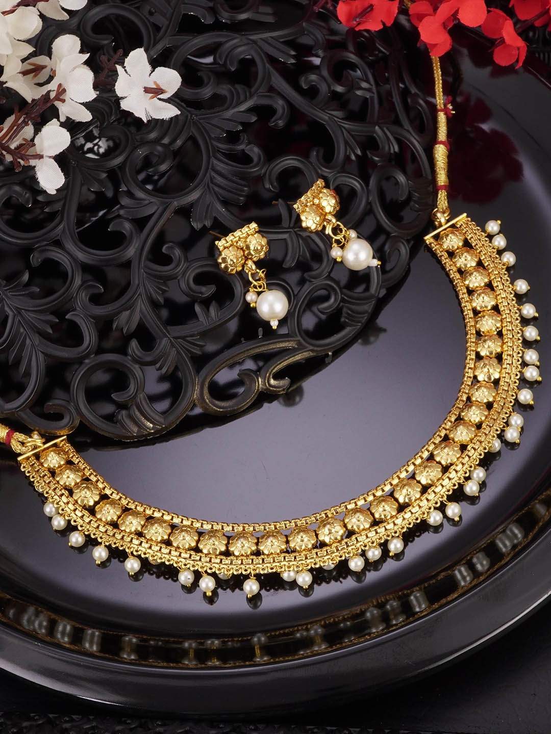 

LAFORWORD Gold-Plated Stone Beaded Necklace And Earrings