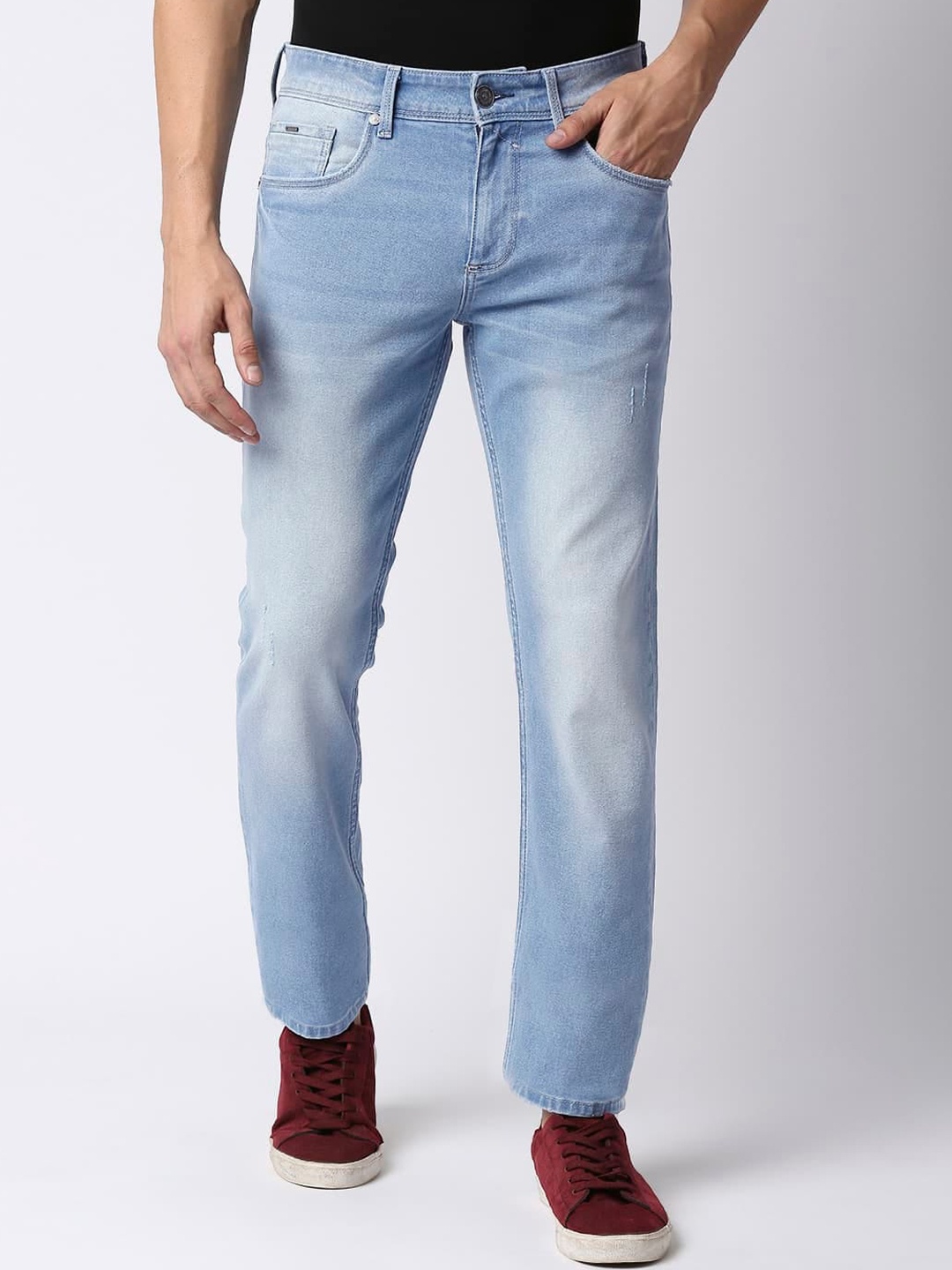 

Basics Men Skinny Fit Heavy Fade Mildly Distressesd Cotton Jeans, Blue