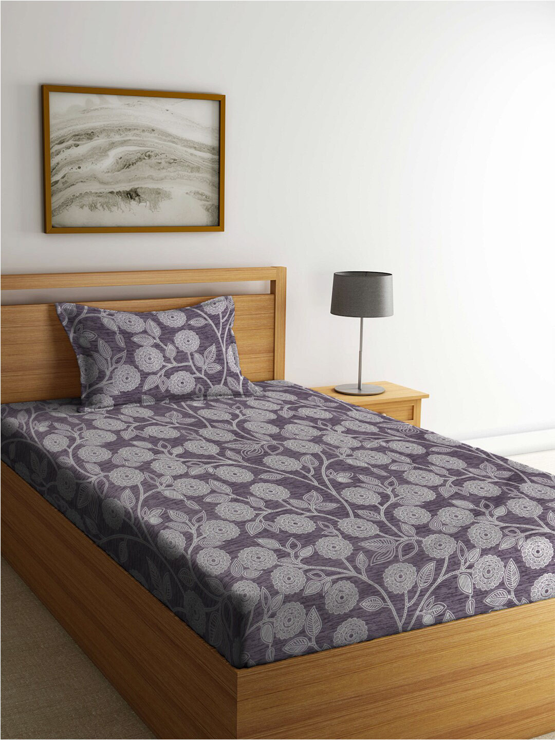 

FABINALIV Purple & White Ethnic Moifs 300 TC Single Bedsheet with 1 Pillow Cover
