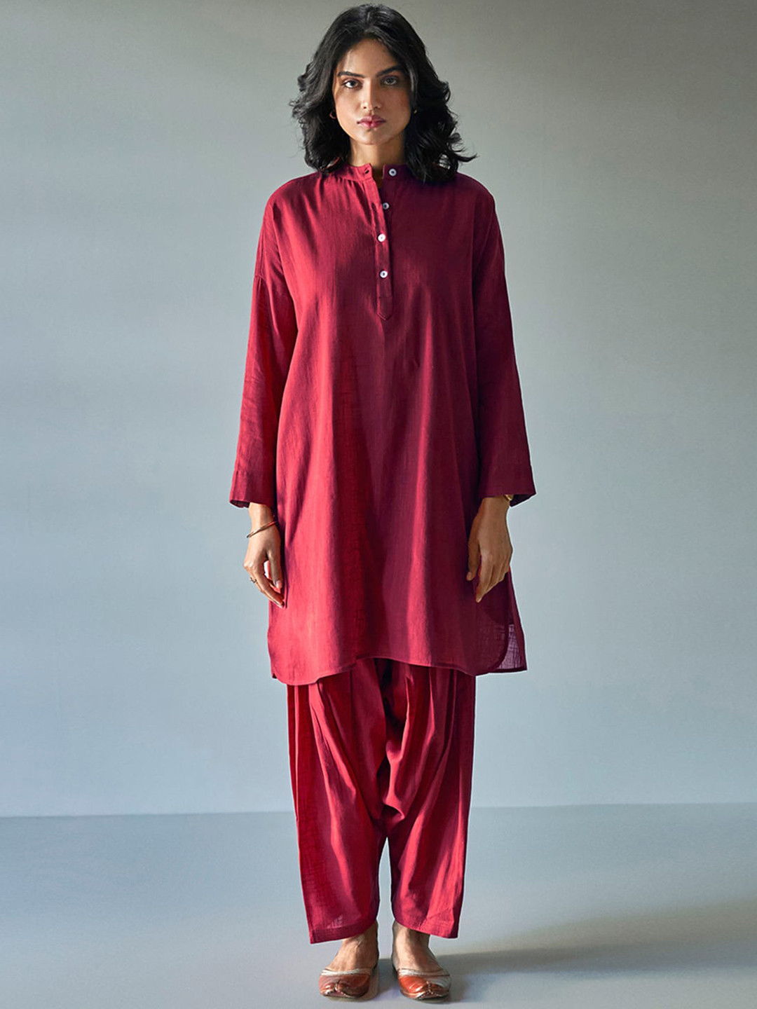 

Ganga Band Collar Pure Cotton Kurta with Trouser, Maroon