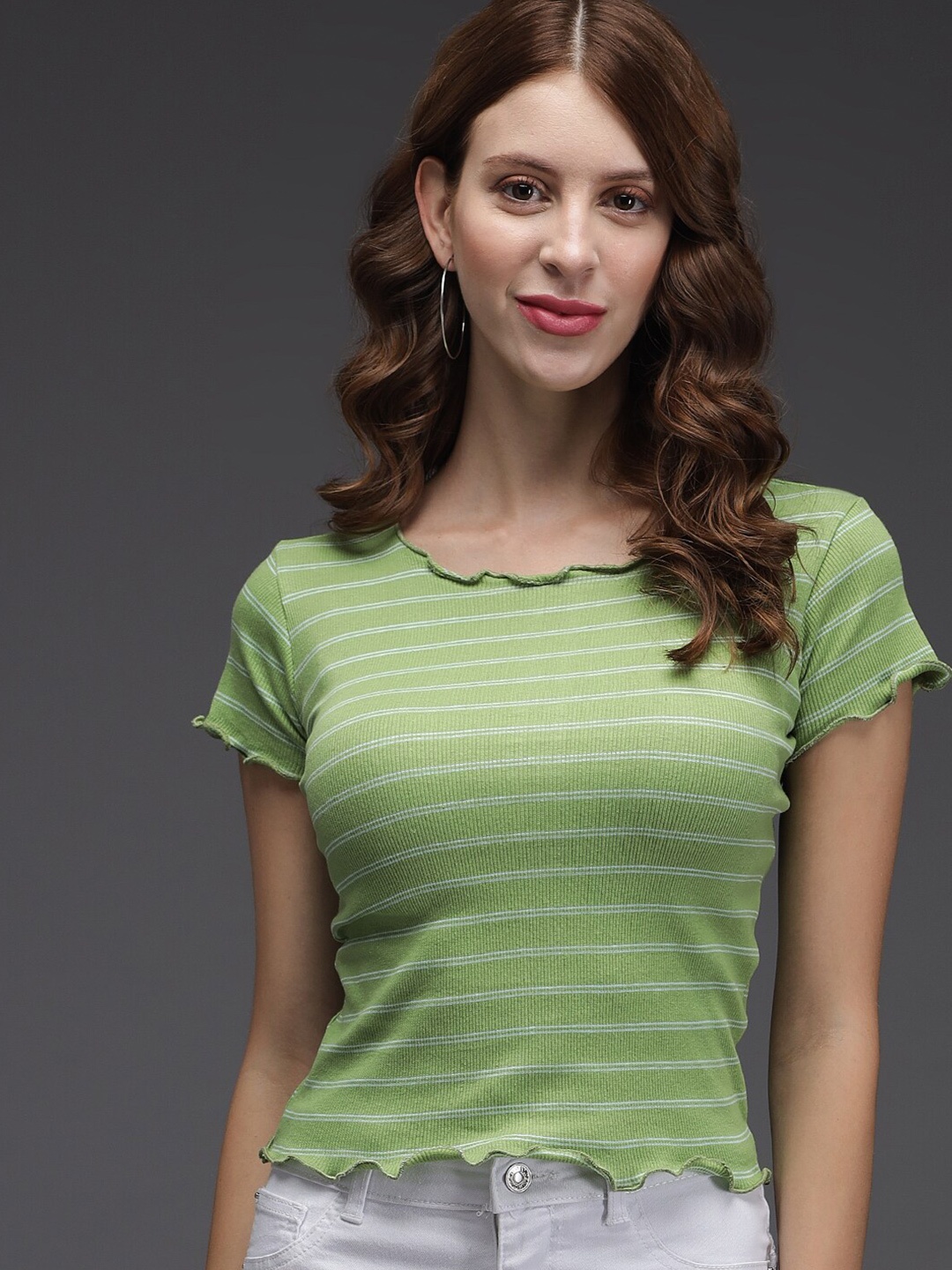 

BAESD Horizontal Striped Round Neck Top, Green
