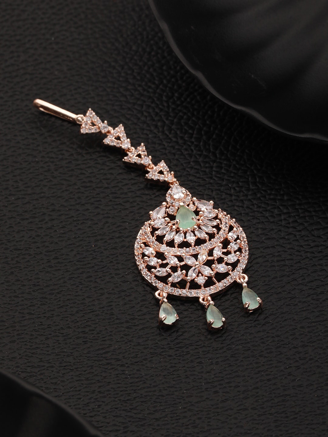 

Jazz and Sizzle Rose Gold-Plated AD Studded Maang Tikka