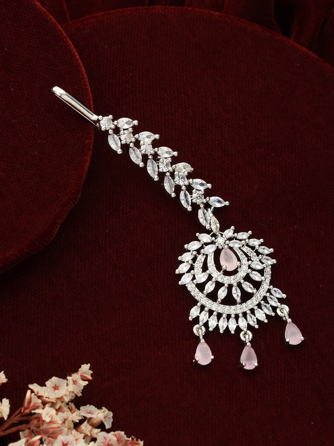 

Jazz and Sizzle Rhodium-Plated AD Studded Maang Tikka, Silver