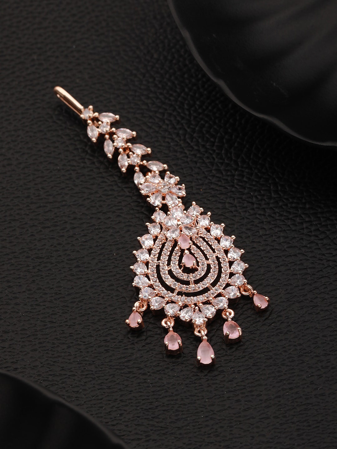 

Jazz and Sizzle Rose Gold-Plated AD Studded Maang Tikka