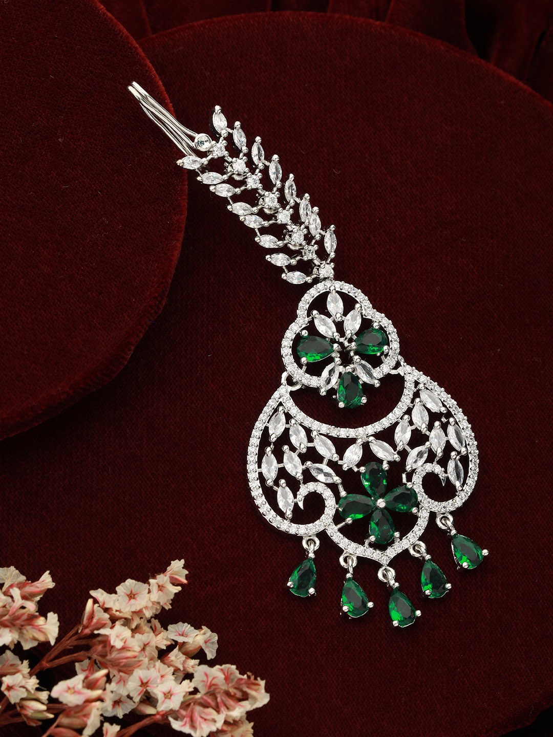 

Jazz and Sizzle Silver-Plated AD & CZ Studded Maang Tikka