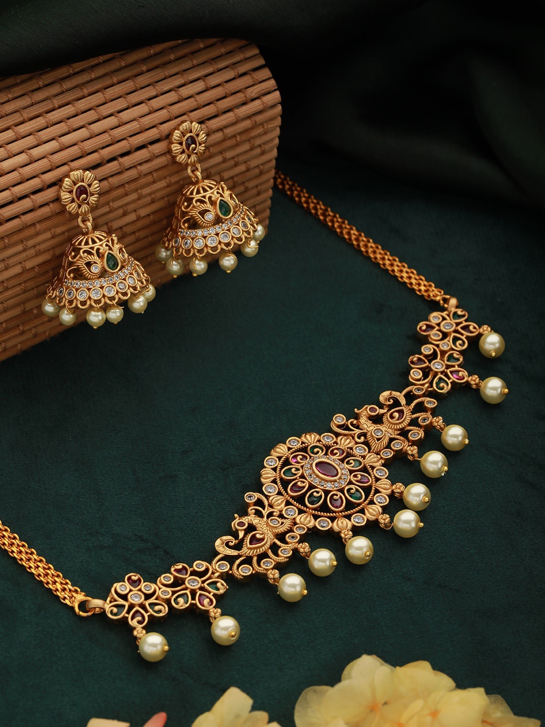 

Jazz and Sizzle 24K Gold-Plated AD Studded & Artificial Beaded Jewellery Set