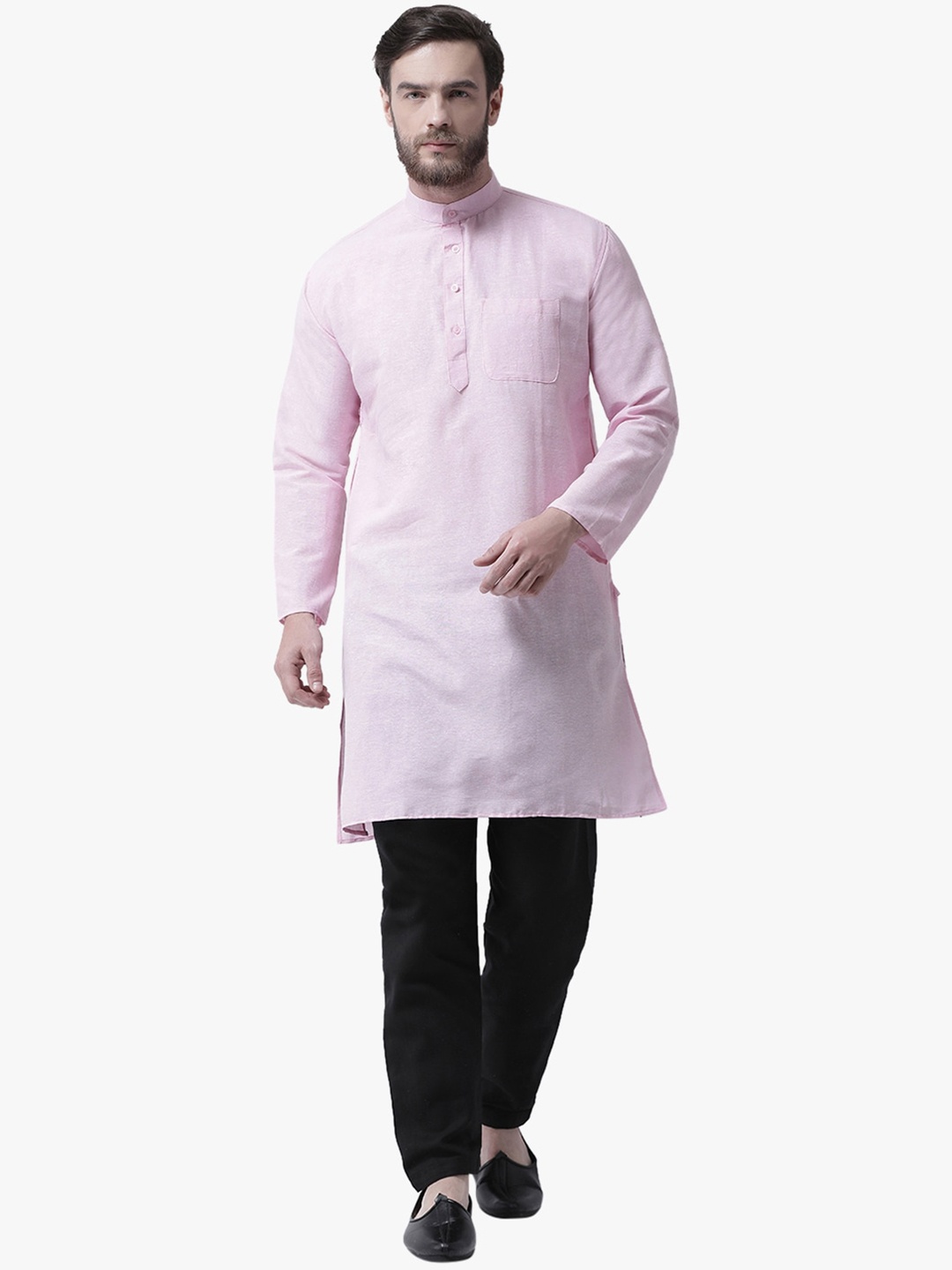 

RIAG Band Collar Straight Cotton Kurta, Pink