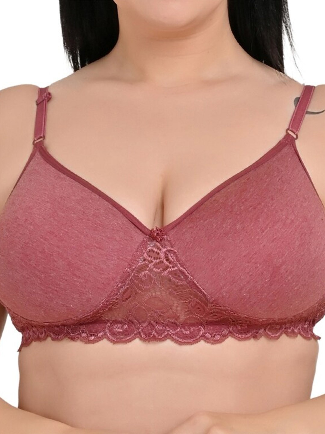 

Piylu Pack of 3 Laced Full Coverage All Day Comfort Bra Juli-CB3-DarkGrey-Maroon-Brown, Grey