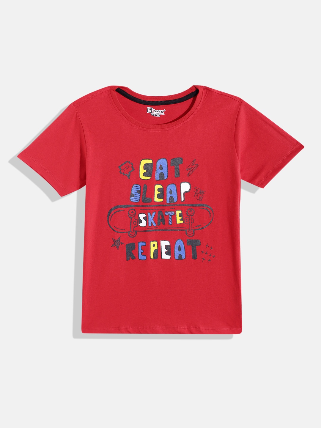 

Eteenz Boys Typography Printed Premium Cotton T-shirt, Red